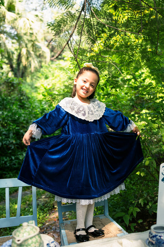 Alice in Wonderland Blue Velvet Dress