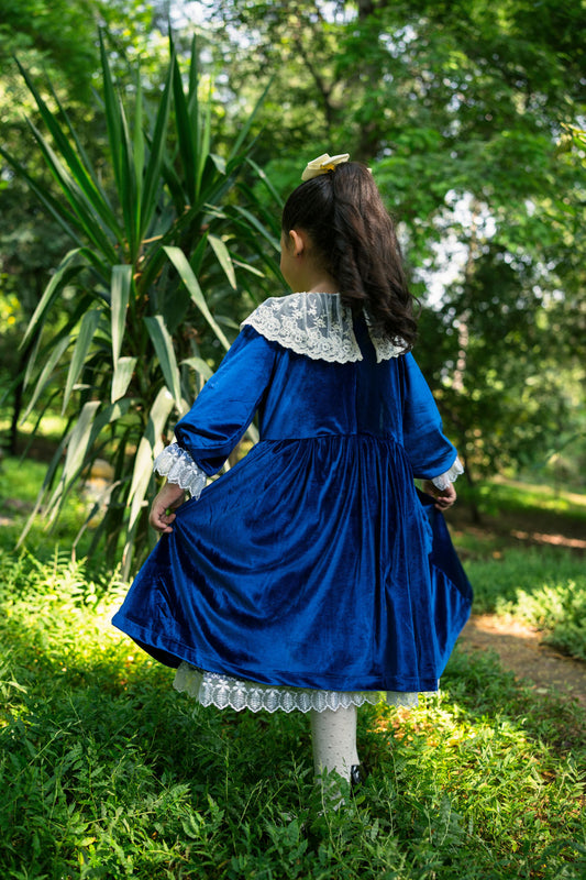 Alice in Wonderland Blue Velvet Dress