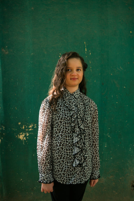 Leopard Print Ruffled Blouse with Camisole