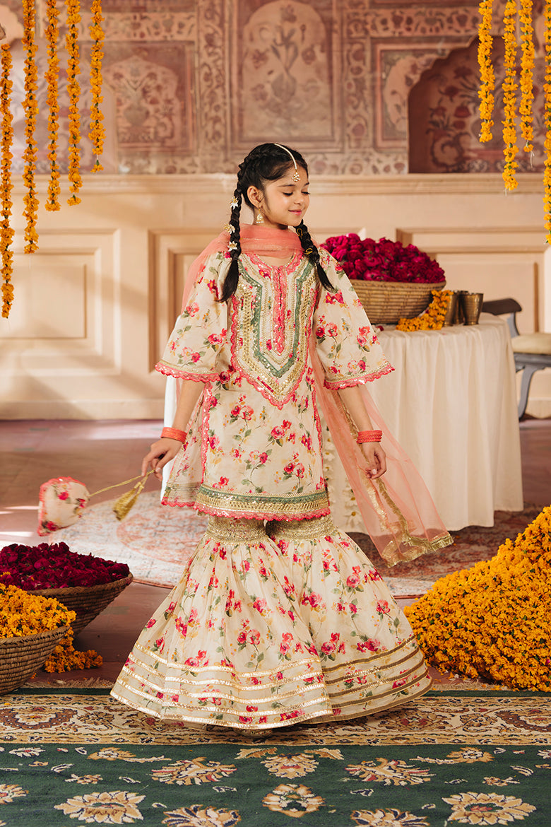 Rashk-e-Chaman - Floral Print Embellished Gharara Set 4 pc